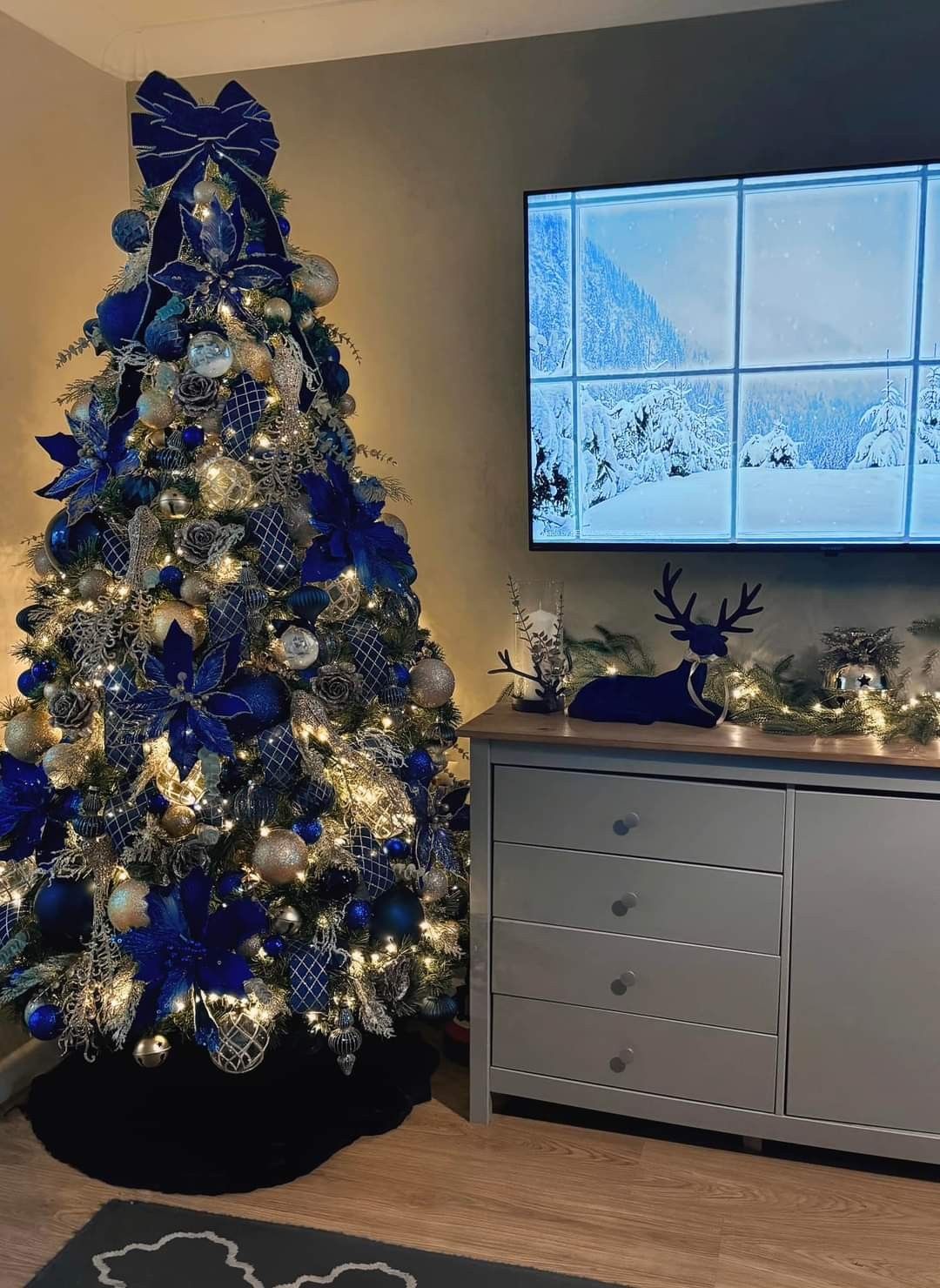 Moody Blue Tree with Snowy TV Display