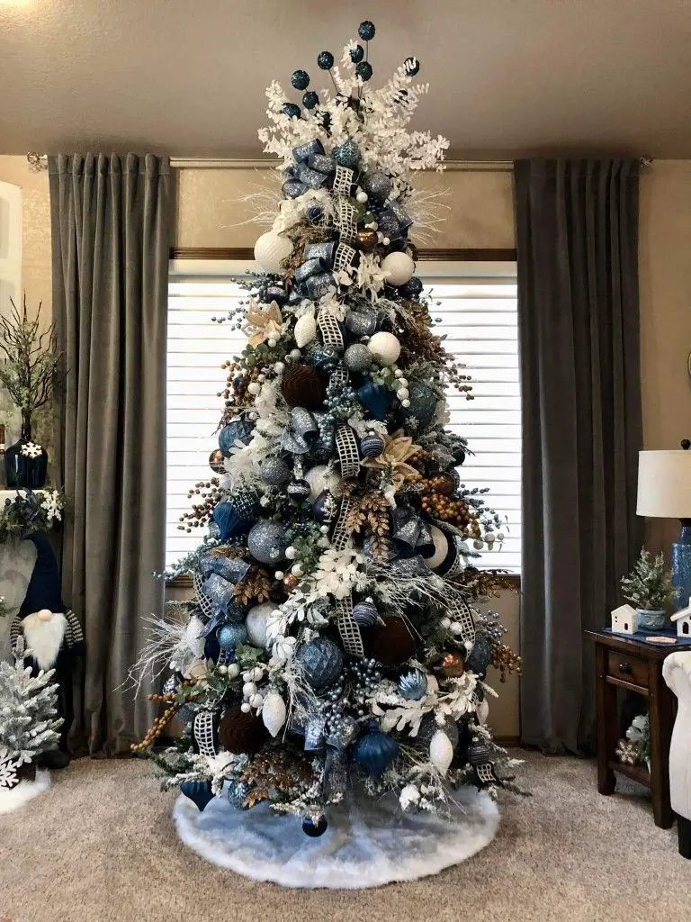 Patterned Blue Ribbon and White Floral Tower