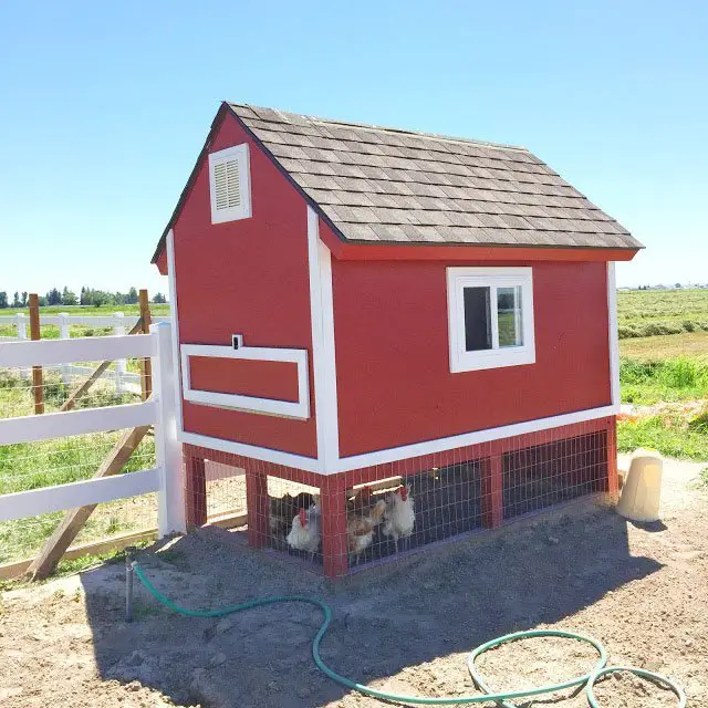 21 Pallet Chicken Coop Ideas for a Budget-Friendly Build 5 Red Barn Style Elevated Coop