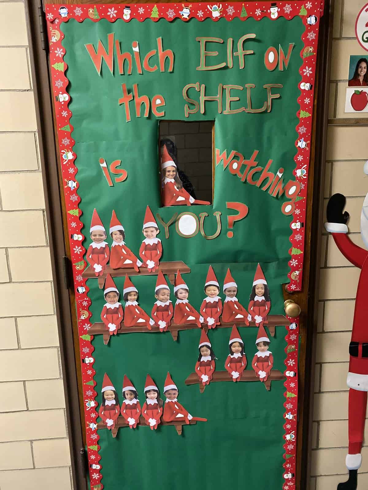29+ Christmas Classroom Door Ideas That Are Easy & Cute 5 Which Elf On The Shelf Is Watching You