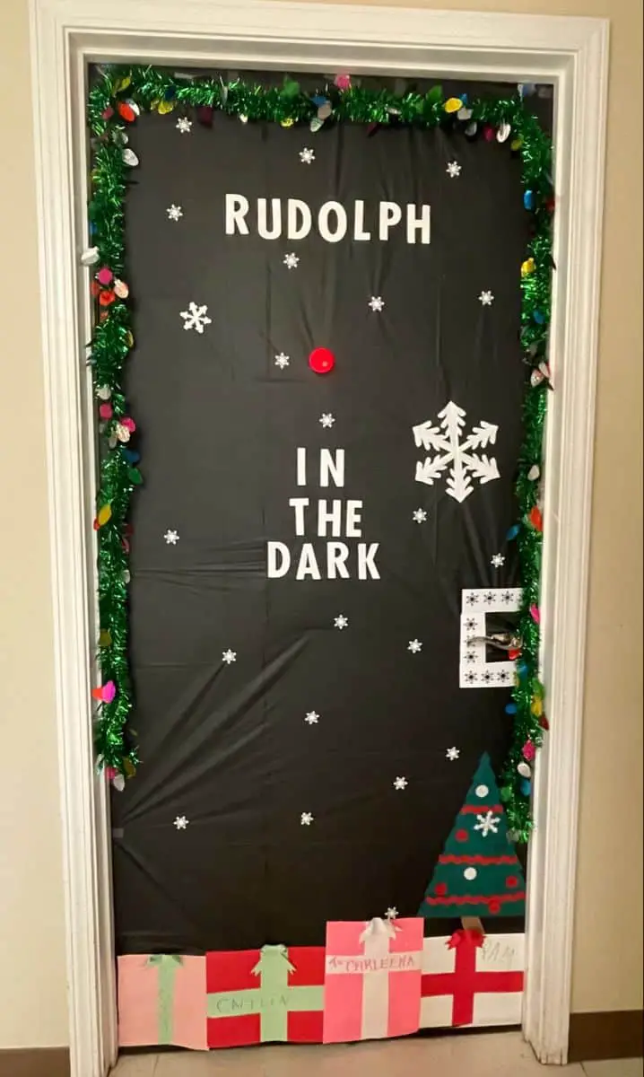 29+ Christmas Classroom Door Ideas That Are Easy & Cute 9 Rudolph In The Dark