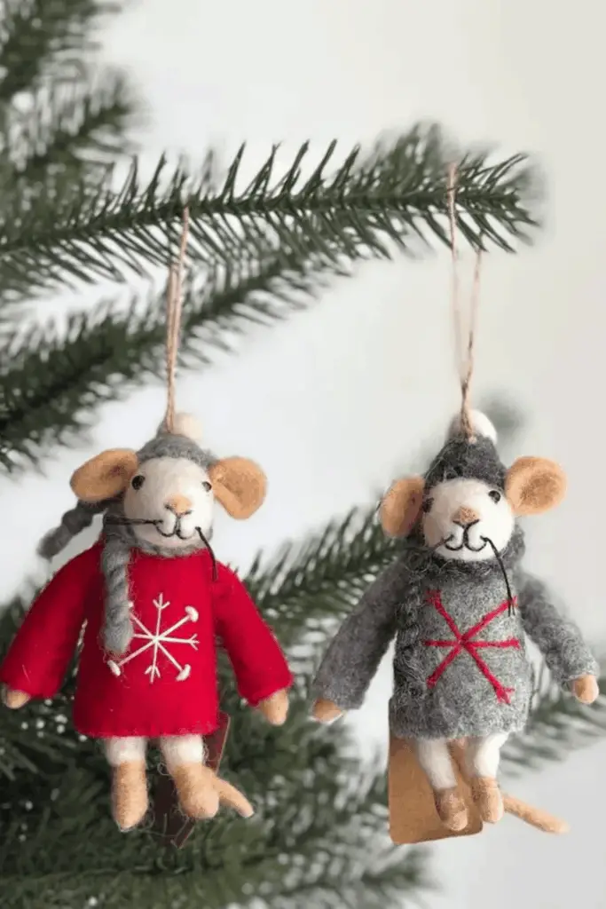 Felt Mouse Skier Ornaments