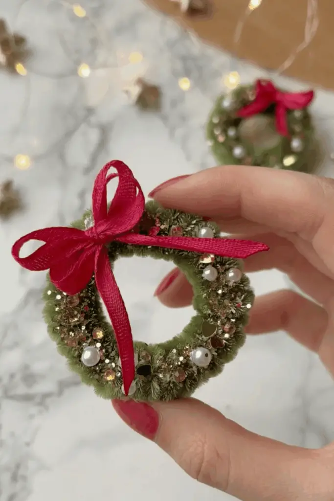 Miniature Fuzzy Wreath Ring Ornament