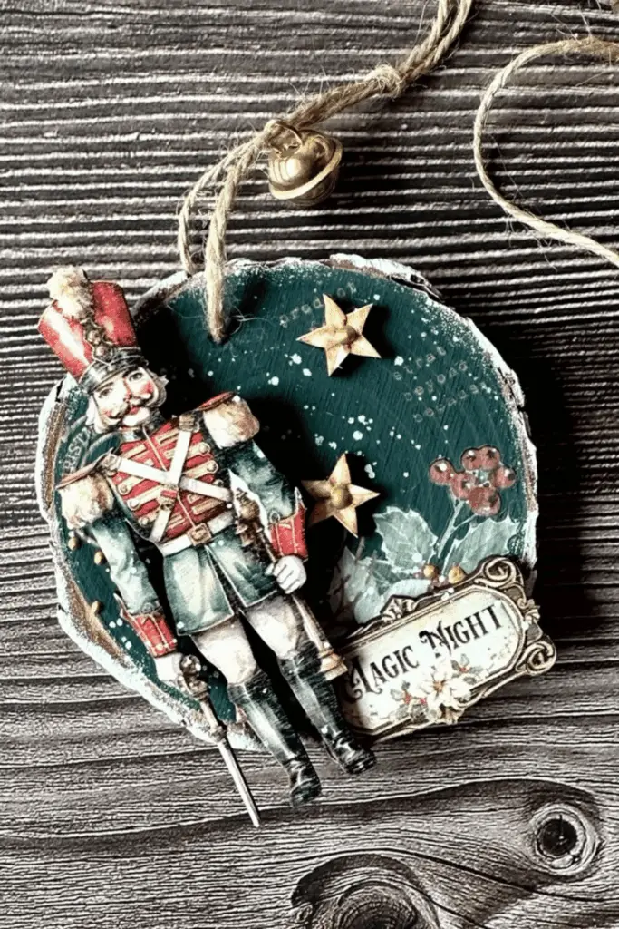 Vintage Nutcracker Wood Slice Ornament