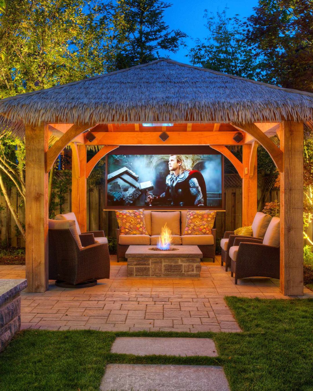 21 Covered Gazebo Ideas for a Beautiful and Cozy Outdoor Space 3 Tropical Thatch Roof Lounge