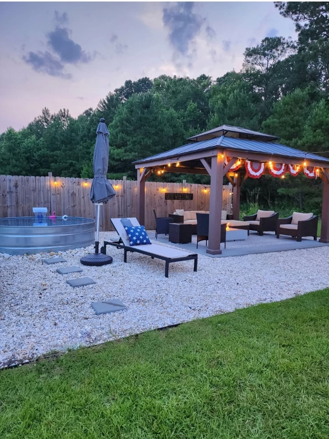 Casual Backyard Retreat with Stock Tank Pool