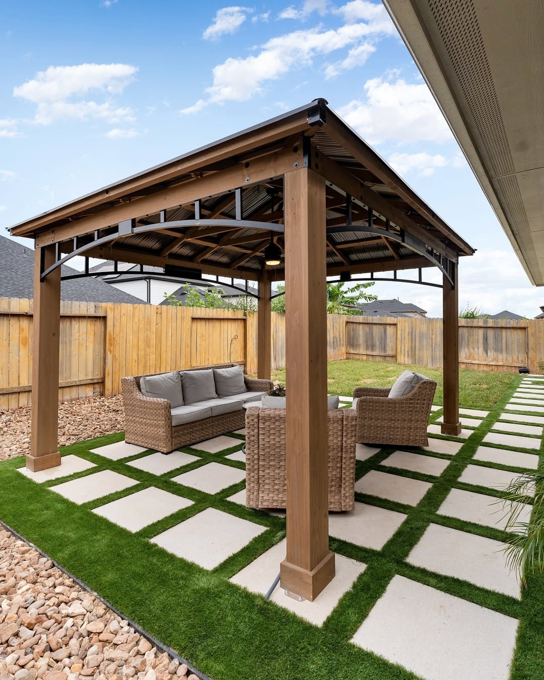 21 Covered Gazebo Ideas for a Beautiful and Cozy Outdoor Space 9 Sturdy Wood and Metal Backyard Pavilion