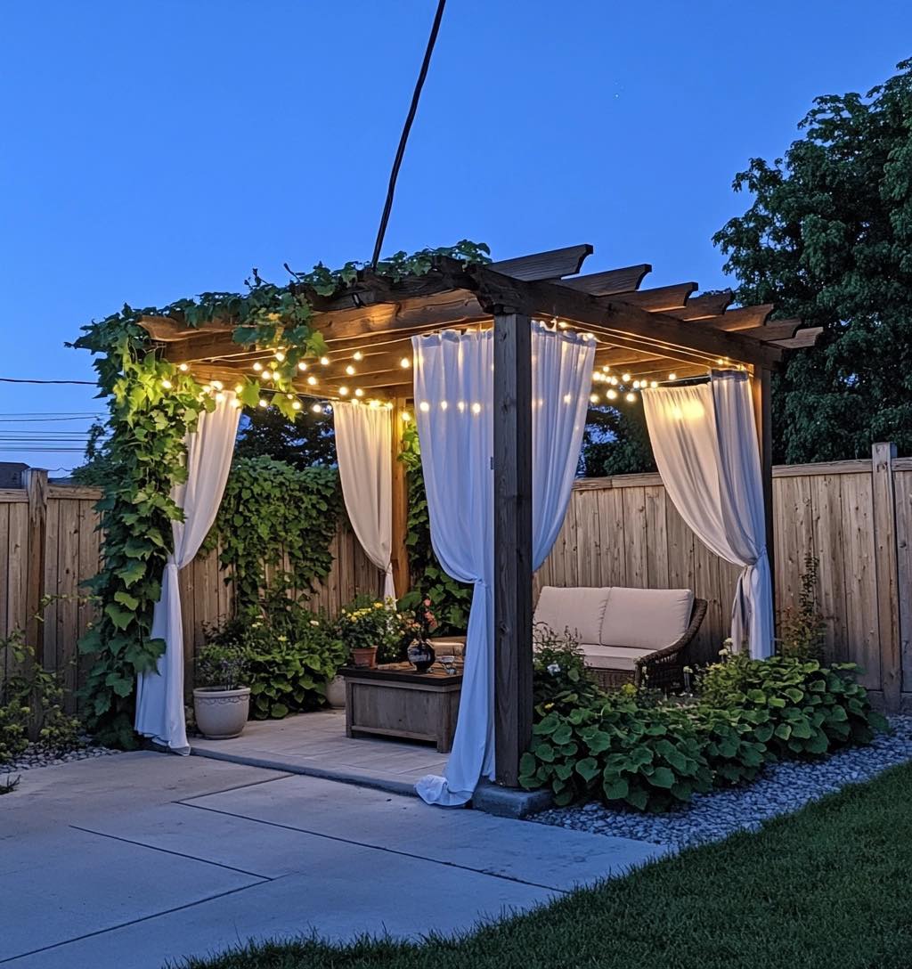Rustic Vines and Sheer Curtains Pergola