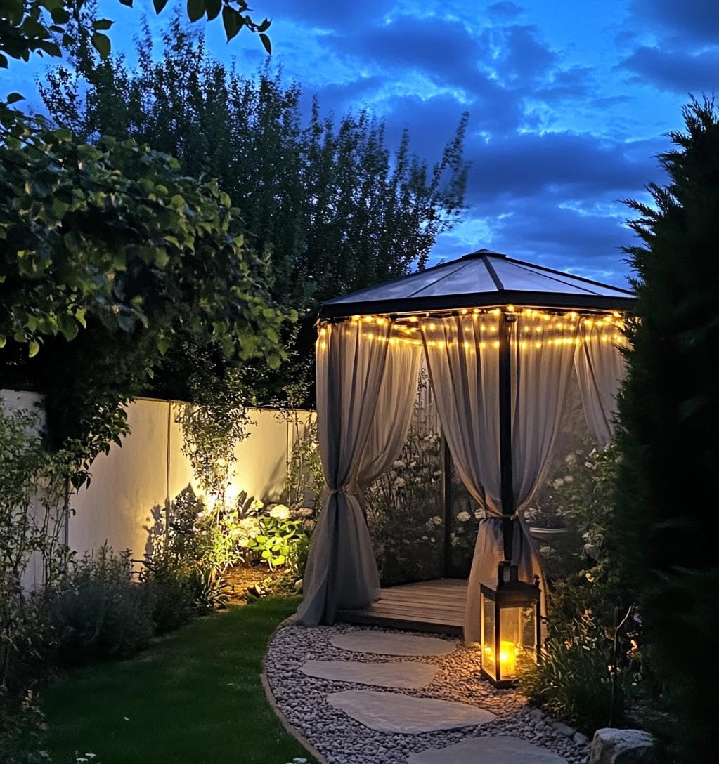 21 Covered Gazebo Ideas for a Beautiful and Cozy Outdoor Space 20 Romantic Evening Garden Gazebo
