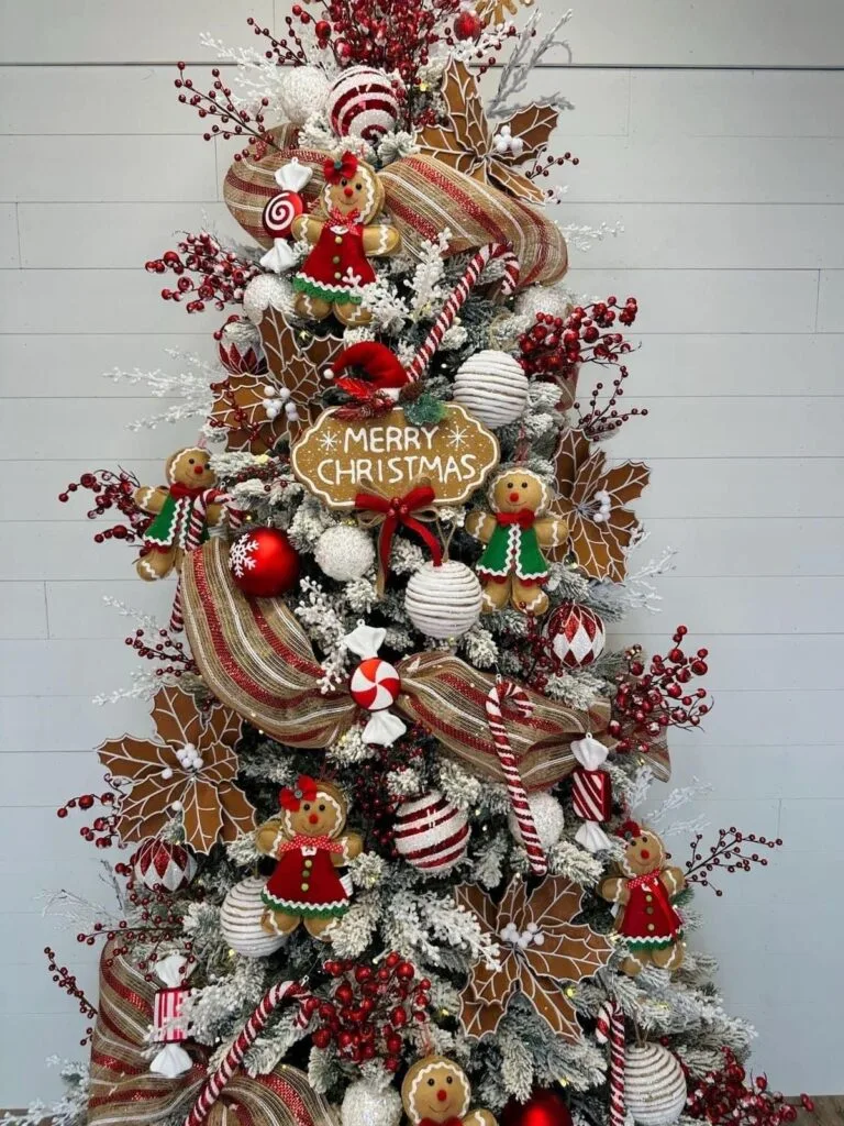 Crimson Berry and Gingerbread Garland Tree