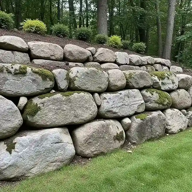 21 Boulders Landscaping Ideas for a Stunning Yard 6 Mossy Boulder Retaining Wall