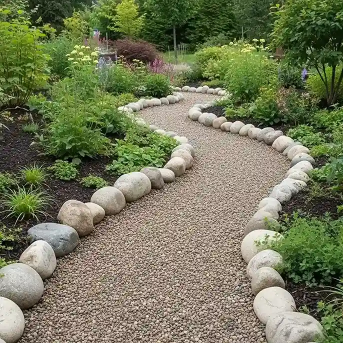 21 Boulders Landscaping Ideas for a Stunning Yard 7 Gravel Pathway with Cobblestone Edging