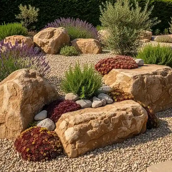 21 Boulders Landscaping Ideas for a Stunning Yard 11 Mediterranean Rock and Succulent Garden