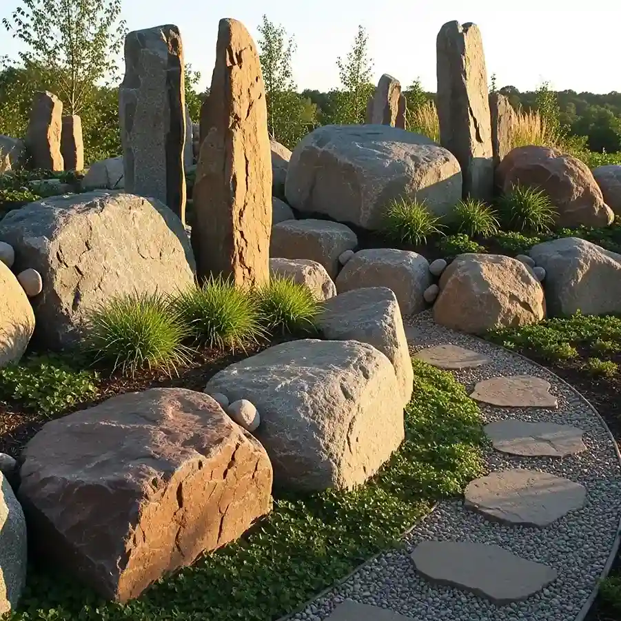 21 Boulders Landscaping Ideas for a Stunning Yard 20 Standing Stone Landscape Feature