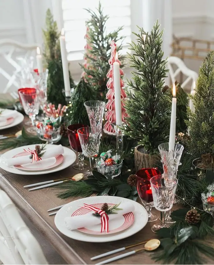 23+ Peppermint Christmas Tree Ideas for Sweet Holiday Decor 2 Peppermint Ribbons Tabletop Forest
