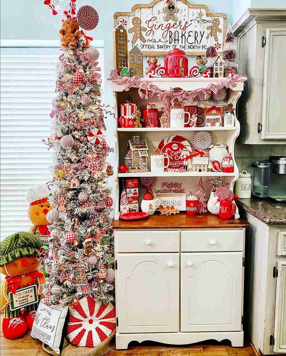 23+ Peppermint Christmas Tree Ideas for Sweet Holiday Decor 10 Gingerbread Bakery Kitchen Corner Tree