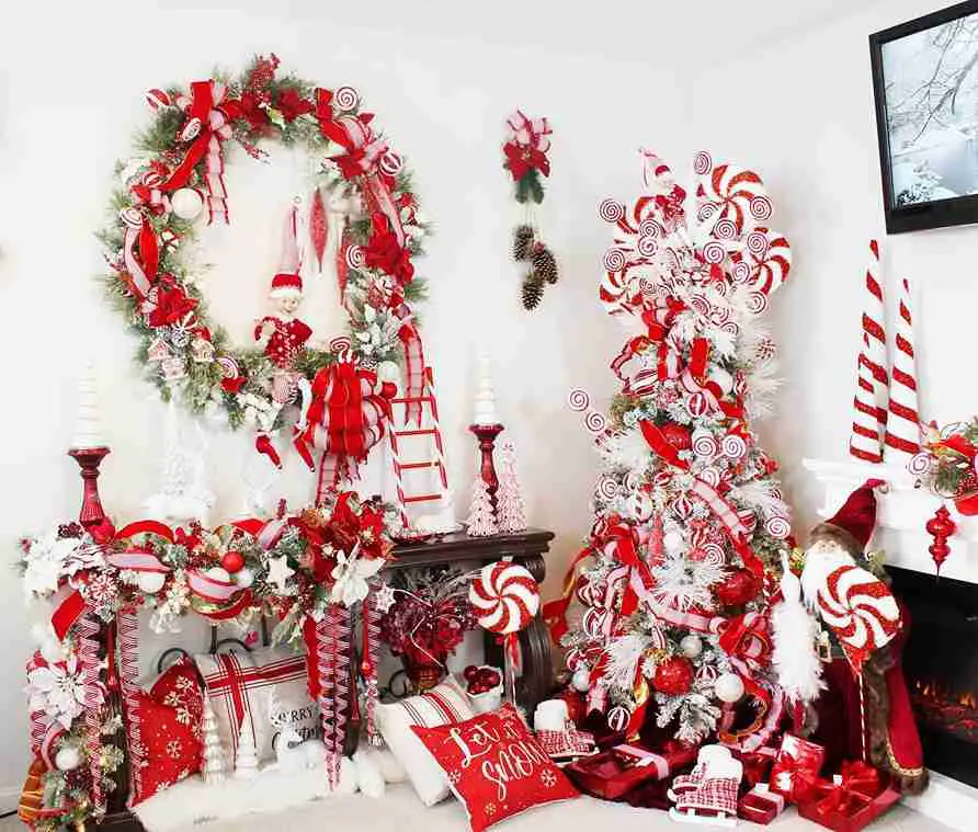 23+ Peppermint Christmas Tree Ideas for Sweet Holiday Decor 13 Whimsical Elf and Peppermint Hearth Display