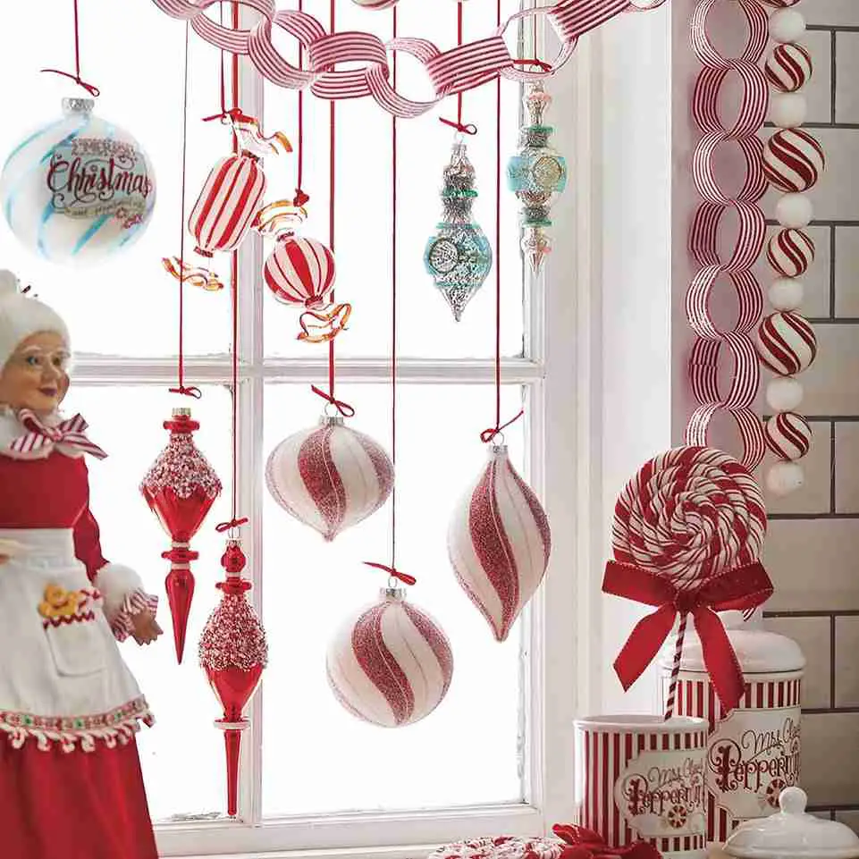 23+ Peppermint Christmas Tree Ideas for Sweet Holiday Decor 14 Hanging Peppermint Glass Window Display