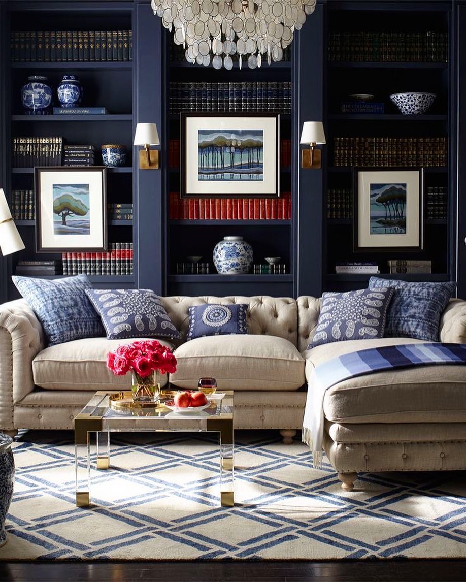 25+ Ralph Lauren Living Room Ideas 7 Tailored Navy Library Corner